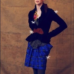 Odille Anthropologie blue plaid bubble skirt with pockets and gold waist 0 XS